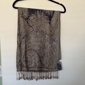 Blue and Cream Wool Blend Scarf with Fringe
